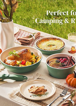Redchef Ceramic Cookware Set, Removable Handle Pots and Pans Non-Stick, Rv Cookware Set, Non-Toxic Pots and Pans Set No PFAS, PTFE, PFOA, Detachable Pots and Pans, Dishwasher & Oven Safe (Green)