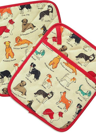Pot Holders Set of 2 Heat Resistant 480℉ Kitchen 100% Cotton Comfortable Lining Printing Dog Flower Women Men Home Cooking Baking Microwave BBQ Gift(Dog)