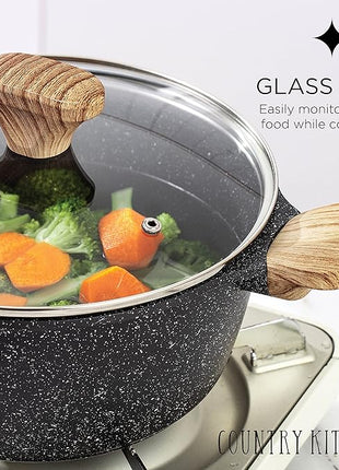 Country Kitchen Non-Stick Cast Aluminum Cookware Set - Durable Kitchen Cookware for Everyday Cooking, Grey, 11 Pc.