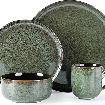 LERATIO Ceramic Dinnerware Sets for 4,16-PieceReactive Glaze Plates and Bowls Set with Mugs,Highly Chip and Crack Resistant | Dishwasher,Microwave & Oven Safe Dishes set-Green