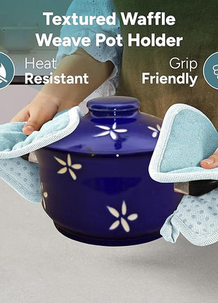Casa Platino Silicone Oven Mitts & Pot Holders, 4-Piece – Oven Mitt for Baking & BBQ, Pot Holders for Kitchen, Hot Dishes & Microwave – Heat Resistant Up to 500°F, Non-Slip & Machine Washable – Aqua
