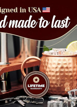 Advanced Mixology [Gift Set] Mule Science Moscow Mule Mugs Set of 4 (19 oz. large size) | 100% Handcrafted | Food Safe | Copper Mugs w/Accessories | Tarnish Resistant Copper Cups