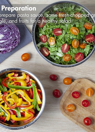 YIHONG Stainless Steel Mixing Bowls Set, 7 Piece Metal Mixing Bowls with Lids Set for Kitchen, Nesting Steel Mixing Bowls Ideal for Baking, Prepping, Cooking, and Serving Food(White)