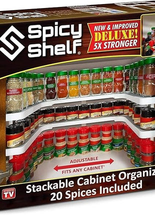 Spicy Shelf with 20 Jars of Spices inclded - Expandable Spice Rack and Stackable Cabinet & Pantry Organizer - Cabinet Spice Racks for inside Cabinets