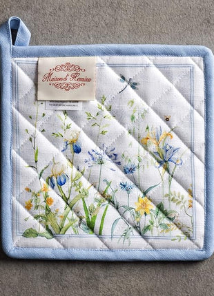 Maison d' Hermine Pot Holders 100% Cotton Heat Resistant Potholders 8" x 8" Hot Pads with Loop BBQ, Cooking, Baking, Grilling, Kitchen, Handling Hot Pans Spring/Summer (Pack of 1, Fleurs De Mai)