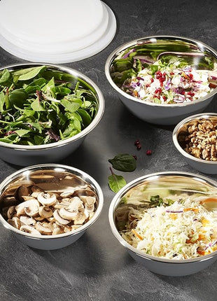 WHYSKO Stainless Steel Mixing Bowl Set, 10 Piece Stainless Steel Mixing Bowls with Lids Set for Food Prep Storage and Serving, Dishwasher Safe for Kitchen Baking Cooking, Grey