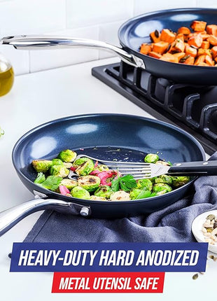 Blue Diamond Cookware Hard Anodized Ceramic Nonstick, 10" and 12" Frying Pan Skillet Set, PFAS-Free, Dishwasher Safe, Oven Safe, Grey