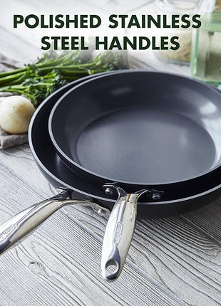 GreenPan Valencia Pro Hard Anodized Healthy Ceramic Nonstick 10" and 12" Frying Pan Skillet Set, PFAS-Free, Induction, Dishwasher Safe, Oven Safe, Gray