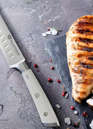 Dalstrong Steak Knife Set-4-5 Straight Blade Edge-Gladiator Series-Forged German High-Carbon Steel-w/Sheaths-Glacial White ABS Handle-Dinner Set Kitchen Knives