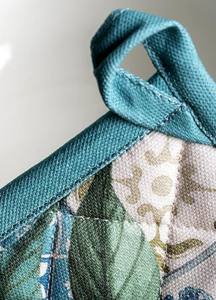 Maison d' Hermine 100% Cotton Oven Mitt & Pot Holder Set (7.5"x13" & 8"x8") Heat Resistant BBQ Cooking Gloves with Loop, Baking, Grilling, Kitchen, Handling Hot Pans Spring/Summer (Agrume)