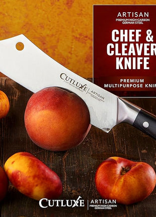Cutluxe Cleaver Chef Knife – 8" Meat Cleaver Butcher Knife – German Steel Blade, Full Tang, Ergonomic Handle Design – Artisan Series