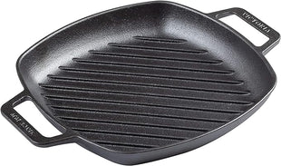 Victoria Cast Iron Square Grill Pan with Double Loop Handles, Made in Colombia, 10 Inches