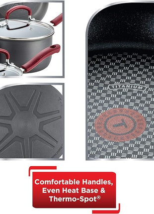 T-fal Ultimate Hard Anodized Nonstick Cookware Set 12 Piece, Oven Broiler Safe 600F, Kitchen Cooking Set w/Fry Pans, Saucepans, Dutch Oven, Kitchen Utensils, Pots and Pans, Dishwasher Safe, Black