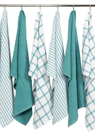 KAF Home Premium Kitchen Towels (18" x 28"), Large 100% Cotton, Flat & Terry Absorbent Dish Towel Set (Teal, 18 x 28-6 Pack)