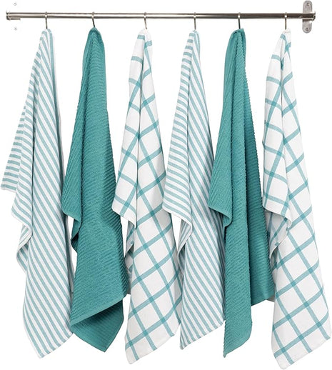KAF Home Premium Kitchen Towels (18" x 28"), Large 100% Cotton, Flat & Terry Absorbent Dish Towel Set (Teal, 18 x 28-6 Pack)