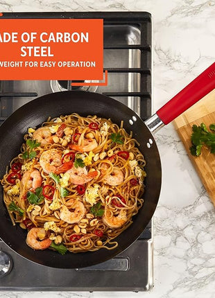 Imusa USA Inch, Red PAN-10046 12" Nonstick Carbon Steel Wok, Handle