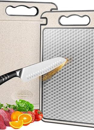 Stainless Steel Cutting Board for Kitchen, Non Toxic Large Chopping Board Double Sided Non-slip Scratch-resistant Mesh Design with Juice Groove Food-Grade Wheat Straw PP 15×10 In Easy to Clean