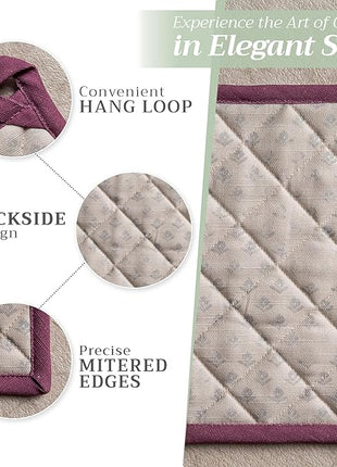 Maison d' Hermine 100% Cotton Oven Mitt & Pot Holder Set (7.5"x13" & 8"x8") Heat Resistant BBQ Cooking Gloves with Loop, Baking, Grilling, Kitchen, Handling Hot Pans Spring/Summer (Fanny Lavender)