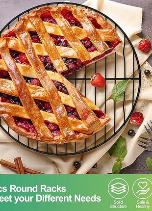 P&P CHEF Round Cooling Rack Set, Round Wire Racks for Cooking Baking, Fit Air Fryer & Oven, Stainless Steel Core with Nonstick Coatings, Black, 2 PCS - 9 Inch