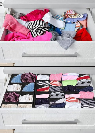 Simple Houseware 4-Pack Drawer Organizer Set - Closet Dividers for Underwear, Socks, Bras, Scarves, Ties - Foldable Non-Woven Storage Boxes, Black
