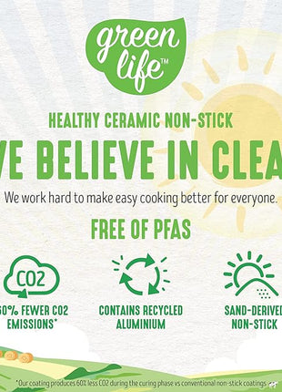 GreenLife Artisan Healthy Ceramic Nonstick, 5QT Saute Pan Jumbo Cooker with Helper Handle and Lid, Stainless Steel Handle, Induction, PFAS-Free, Dishwasher Safe, Oven Safe, Pink