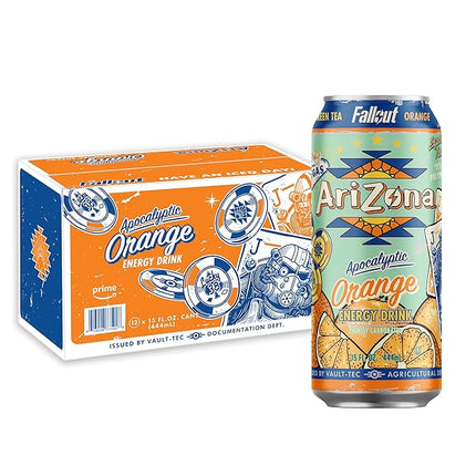 AriZona x Fallout Orange Green Tea Energy Drink, 15 fl oz (Pack of 12) - 190mg Caffeine per Can