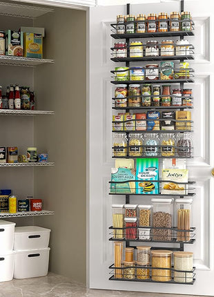 Moforoco 9-Tier Over The Door Pantry Organizer, Pantry Organization and Storage, Black Hanging Basket Wall Spice Rack Seasoning Shelves, Home & Kitchen Bedroom Bathroom House Essentials