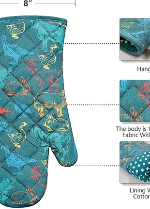 Oven Mitts Cotton Fashion Cute Farm Cattle Design 1pair Heat Resistant Oven Gloves Safe Cooking Baking Grilling Barbecue Machine Washable Pot Holders (Farm Cattle)