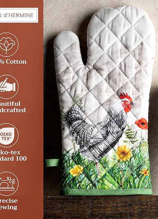 Maison d' Hermine Oven Gloves 100% Cotton Oven Mitt 7" x 13" with Loop Heat Resistant, BBQ, Cooking Gloves, Baking, Grilling, Kitchen, Handling Hot Pans Spring/Summer (Pack of 1, Basse Cour)