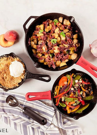 Cuisinel Cast Iron Skillets Set - 12" + 10" + 8"-Inch Pre-Seasoned Frying Pans + Silicone Handle Grip Covers - Use Indoor/Outdoor, Oven, Grill, Stove, BBQ, Camp Fire, Induction Kitchen Cookware