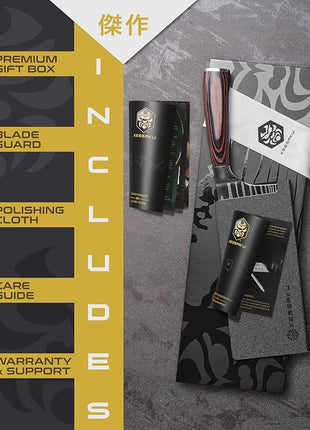 KESSAKU Meat Cleaver Butcher Knife - 7 inch - Samurai Series - Heavy Duty - Razor Sharp - Forged 7Cr17MoV High Carbon Stainless Steel - Wood Handle with Blade Guard