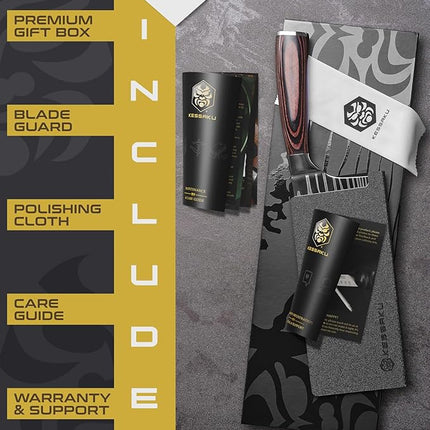 KESSAKU Meat Cleaver Butcher Knife - 7 inch - Samurai Series - Heavy Duty - Razor Sharp - Forged 7Cr17MoV High Carbon Stainless Steel - Wood Handle with Blade Guard