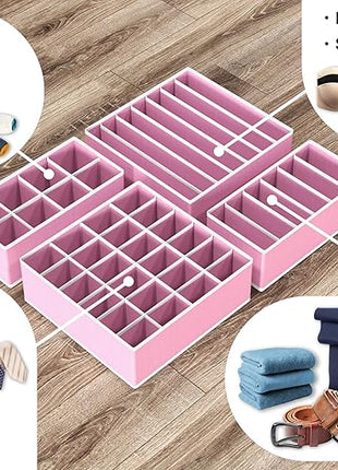 Simple Houseware 4-Pack Drawer Organizer Set - Closet Dividers for Underwear, Socks, Bras, Scarves, Ties - Foldable Non-Woven Storage Boxes, Pink