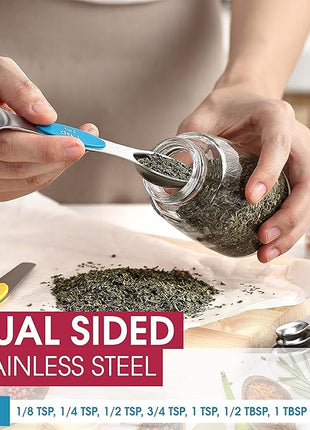 Spring Chef Multicolor Stainless Steel Magnetic Measuring Spoons Set of 8 with Leveler, Nesting Metal Teaspoon & Tablespoon Measuring Spoons, Kitchen Gadgets for Baking & Cooking - 2 Pack