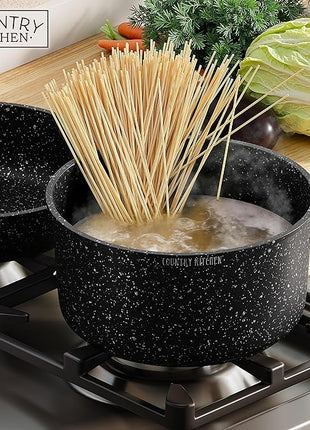 Country Kitchen Cookware Set with Removable Handle, Oven & RV Safe Pots and Pans Set, Black, Original