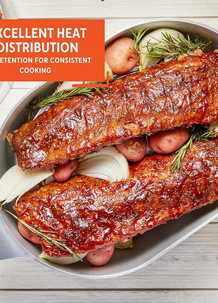 IMUSA USA Heavy Duty Cajun Oval Aluminum Roaster 15, Silver