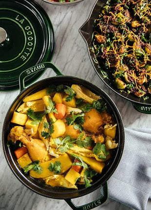 STAUB Cast Iron Roaster/Cocotte, Round, 24 cm, 3.8 L, Basil/Green