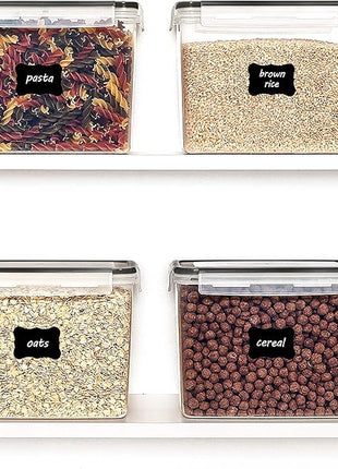 Vtopmart Food Storage Containers 3.3 quart / 3.6L, 4 Pieces BPA Free Plastic Airtight Canister for Flour, Sugar, Baking Supplies, with 4 Measuring Cups and 24 Labels,Black