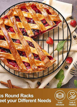 P&P CHEF Round Cooling Rack Set, Round Wire Racks for Cooking Baking, Fit Air Fryer & Oven, Stainless Steel Core with Nonstick Coatings, Black, 6 PCS - 7.5 & 9 & 10.5 Inch