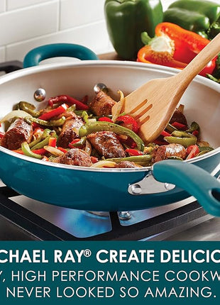 Rachael Ray 12212 Create Delicious Nonstick Frying/Fry Pan/Skillet with Helper Handle, 14.5 Inch - Teal Shimmer