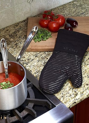 All Clad Silicone Oven Mitt: Heat Resistant up to 500 Degrees - 100% Cotton & Silicone, 14"x7" Oven Mitt for Kitchen and Barbeque, 1-Pack, Black