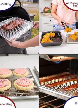 KITCHENATICS Aluminum Jelly Roll Pan 15x10 and Stainless Steel Rack Set, Baking Pan with Rack for Oven Cooking, Baking Sheet with Cooling Rack - Heavy Duty Sheet Pan and Bacon Rack