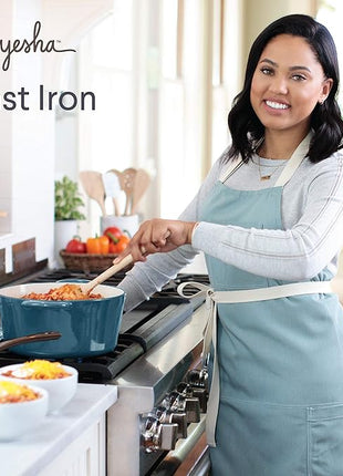 Ayesha Curry Collection Cast Iron Square Grill Pan with Pour Spouts, 10-Inch, French Vanilla