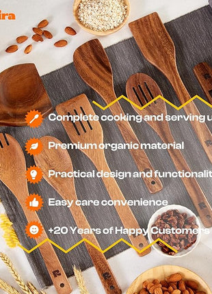 Riveira Walnut Wooden Spoons for Cooking Set of 9 – Natural Walnut Wooden Cooking Utensils, Spatula, Spoon - Premium Quality Utensil Set for Non-Toxic Cooking