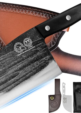 XYJ Authentic Since 1986,6 Inch Serbian Chef Knife With Sheath,Handmade Forged Ancient Outdoor Camping Kitchen Butcher Knife,Vegetable Cooking Meat Knives,Full Tang