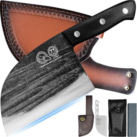 XYJ Authentic Since 1986,6 Inch Serbian Chef Knife With Sheath,Handmade Forged Ancient Outdoor Camping Kitchen Butcher Knife,Vegetable Cooking Meat Knives,Full Tang