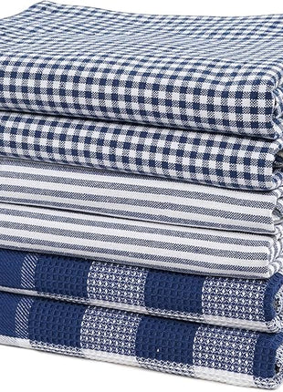 Casa Platino 6PC Kitchen Towels for Washing Dishes, 100% Cotton 18"x28" Kitchen Towels, Super Absorbent, Designed for Rustic Kitchens, Guest Cooking, or Tea-Time Setups – Blue
