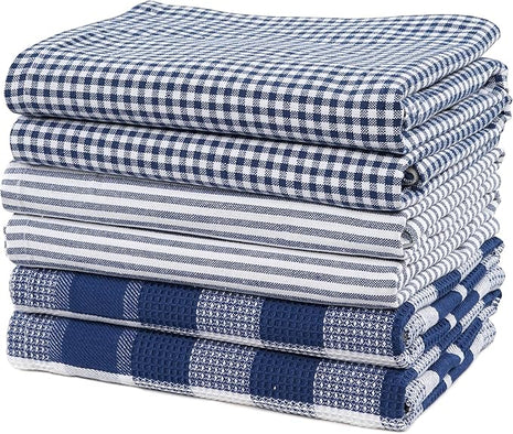 Casa Platino 6PC Kitchen Towels for Washing Dishes, 100% Cotton 18"x28" Kitchen Towels, Super Absorbent, Designed for Rustic Kitchens, Guest Cooking, or Tea-Time Setups – Blue
