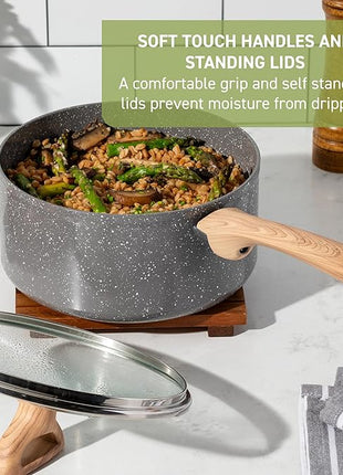 T-fal Revive Ceramic Cookware Sets, Pots and Pans Set Nonstick, (12 pieces), Ceramic Non stick Coated, Frying Pan, Oven Safe Up To 350°F, Grey Granite