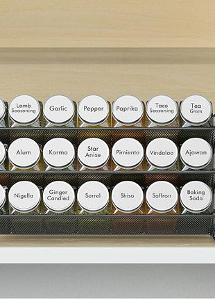 SpaceAid Spice Rack Organizer with 21 Spice Jars, 386 Spice Labels, Chalk Marker and Funnel Set for Cabinet, Countertop, Pantry, Cupboard or Door & Wall Mount - 21 Jars, 13.4" W × 9" H, White